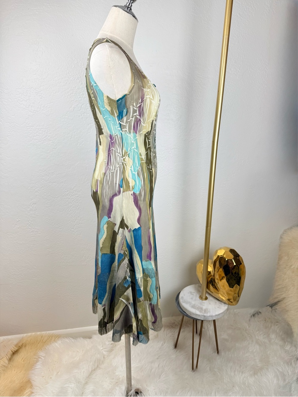 Komarov WhimsiGoth Hand Pleated Abstract Midi Dress Blue Green Purple S USA - Picture 5 of 14